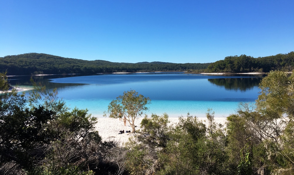 Lake McKenzie sur Fraser Island avec ses eaux bleues turquoises, à découvrir lors d'un tour sur l'île.