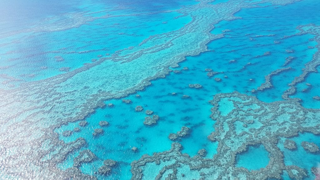 Vue aérienne de la grande barrière de corail en Australie.