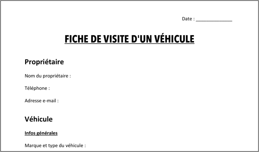 Fiche de visite d'un véhicule