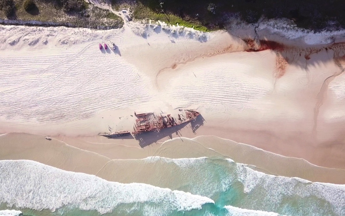 Epave de bateau échouée sur Fraser Island en australie.