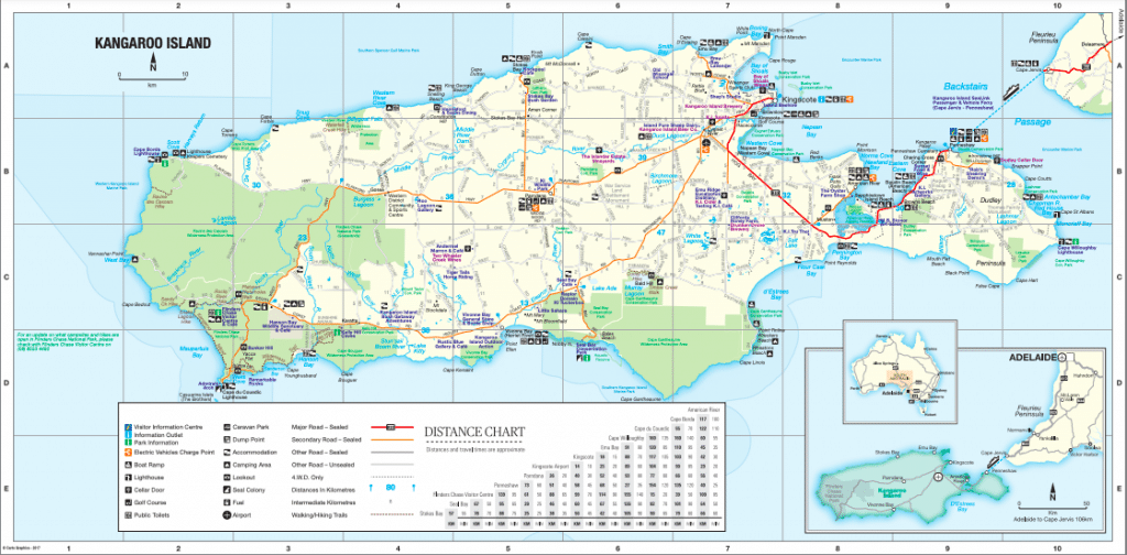 Carte de Kangaroo island en Australie du sud : les points d'intérêts, les incontournables.