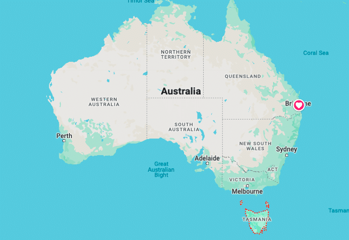 carte de la tasmanie, une ile située au sud de l'australie