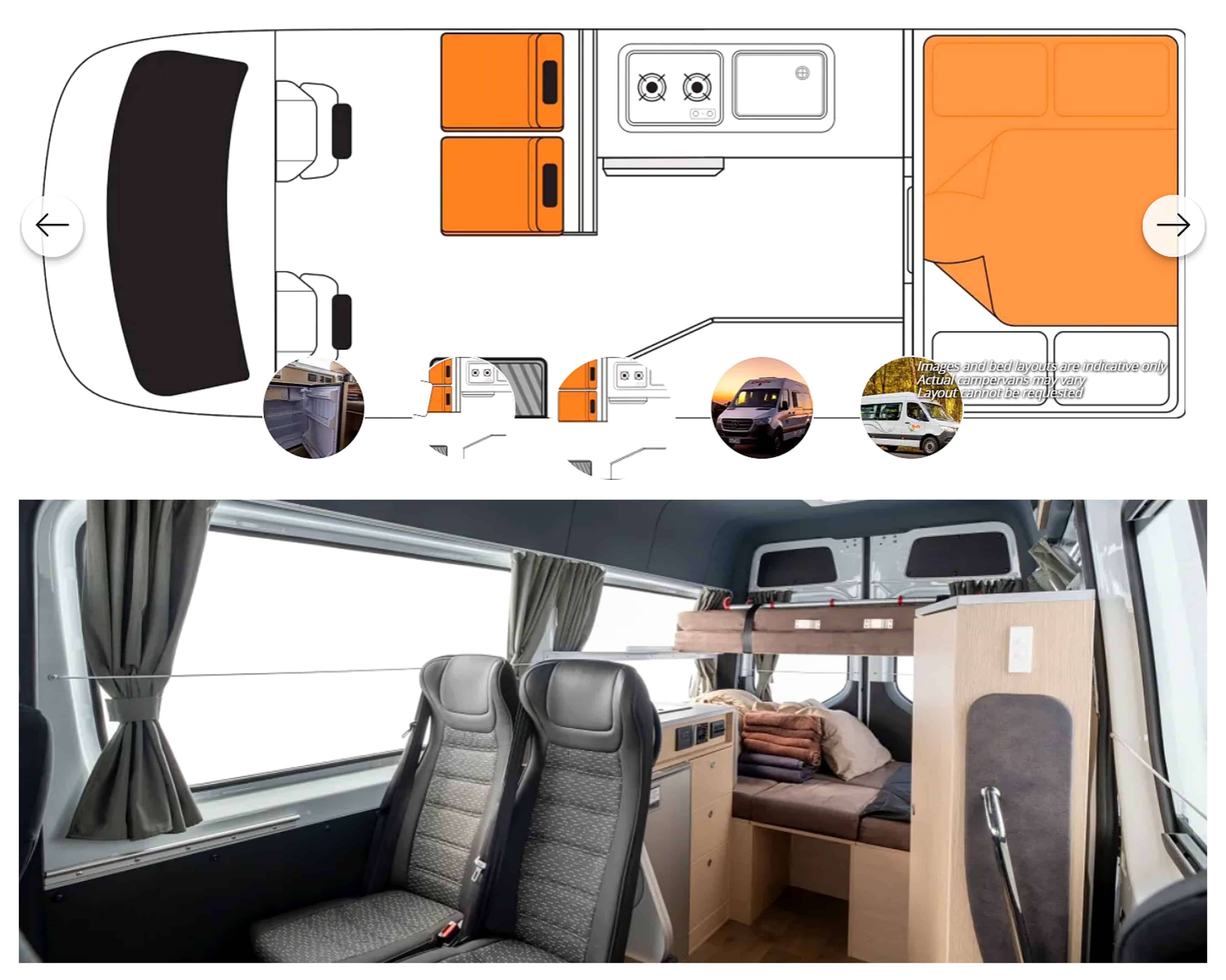 Plan et photo intérieur van modèle 2 + 2 Berth Voyager en Australie