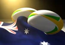 Ballons de rugby et drapeau australien